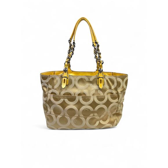 Coach Y2K Madison Tribeca Op Art Gold Sateen & Patent Leather Tote - Picture 5 of 16